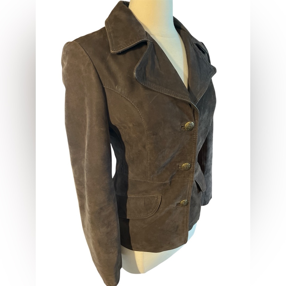 Vintage Bohemian Brown Suede Fitted Jacket w/pockets & decorative Buttons Size S - Picture 3 of 16